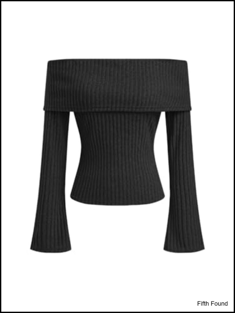 Off Shoulder Ribbed Knit Pullover Bell Sleeve Long Sleeve Top